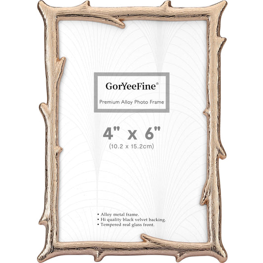 GorYeeFine 4x6'' Gold Tree Branch Picture Frame,Luxury Zinc Alloy Photo Frame with Velvet Backing & Tempered Glass,Wedding Gift/Home Decor for Cherished Memories