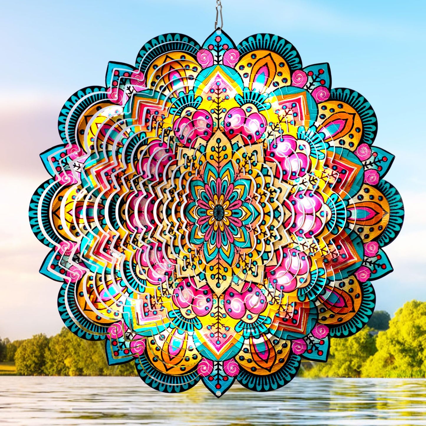 Aoedelyart Wind Spinners Outdoor Mandala Lucky Star,Laser Cut Metal Kinetic Art Wind Spinner Gift for Christmas,12In Stainless Steel Hanging Yard&Garden 3D Wind Sculpture Decorations Indoor Spinners