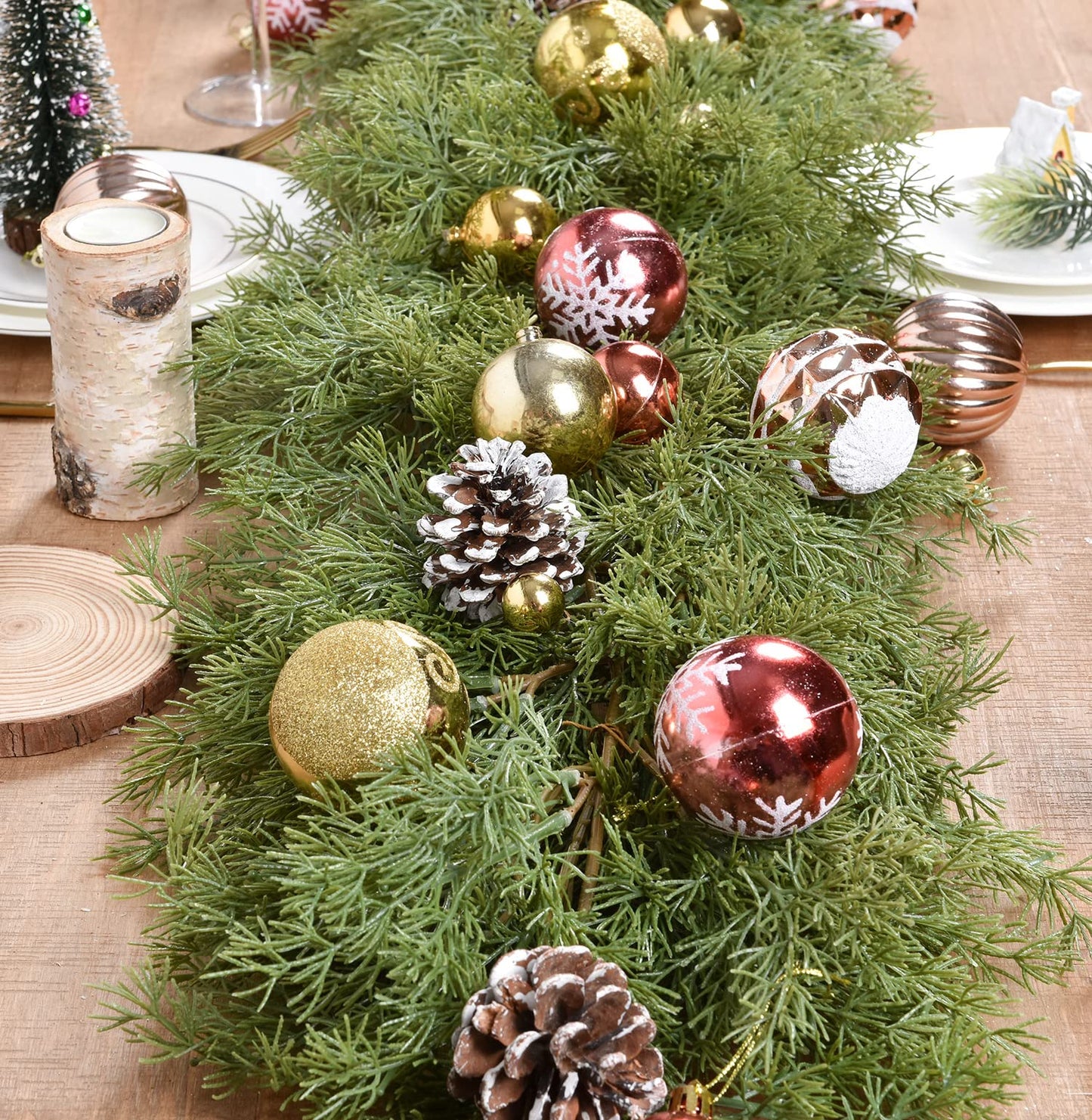 DearHouse 6Ft Artificial Christmas Garland Pine Cypress Greenery Garland for Holiday Season Mantel Fireplace Table Runner Centerpiece Décor
