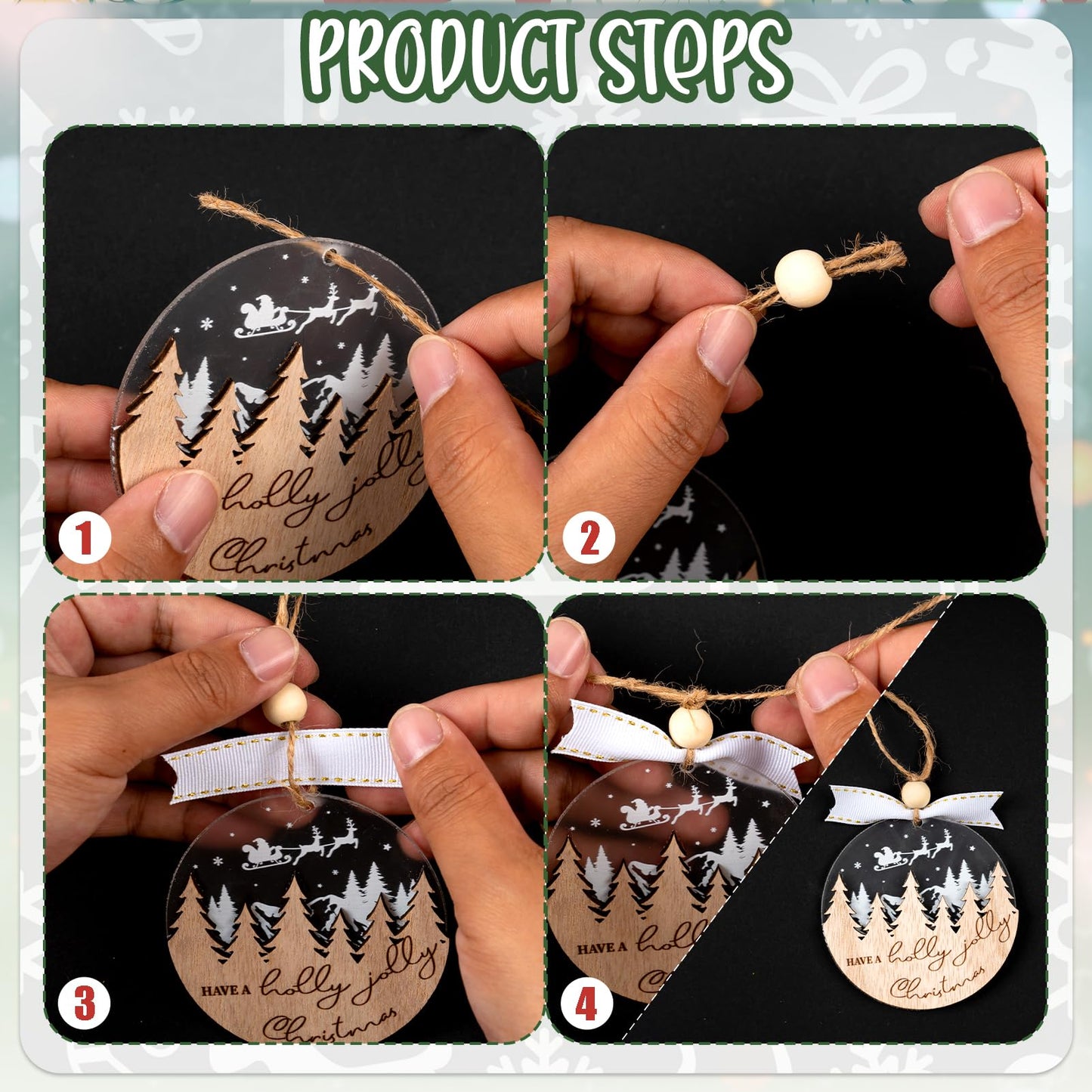 GuassLee 16pcs Winter Christmas Hanging Ornaments for Tree - 3D Wooden Acrylic Christmas Cutouts Reindeer Snowman Snowflake Ornaments for Xmas Tree Gifts Winter Party Supplies