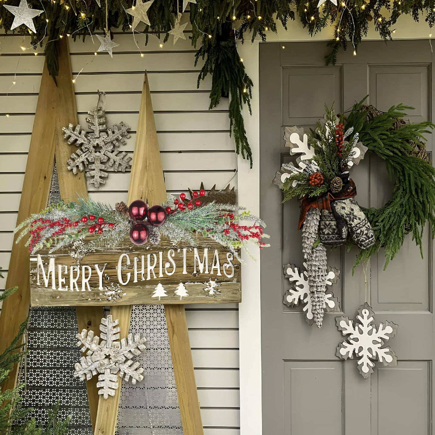 CISDUEO Christmas Decoration Floral Greenery with Berries and Christmas Balls Red Pinecone 27.55 Inch Wreath Xmas Door Swag for Front Door Festival Decor Wall Arch Window