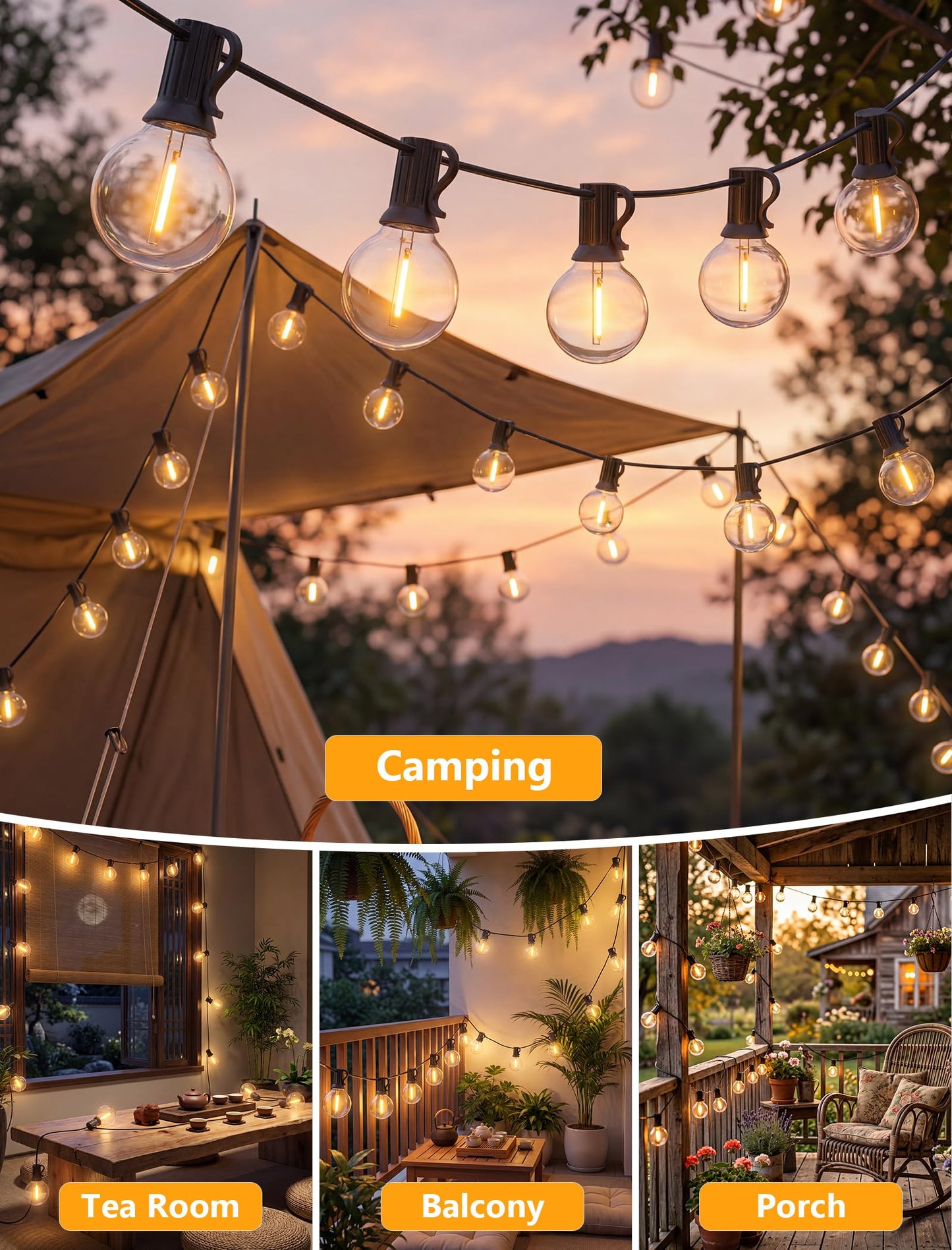 Kivonfa 50FT Outdoor String Lights - Shatterproof G40 LED Bulbs, Waterproof Connectable Patio String Lights for Outside Backyard, Wedding & Bistro Party Decor, Warm W
