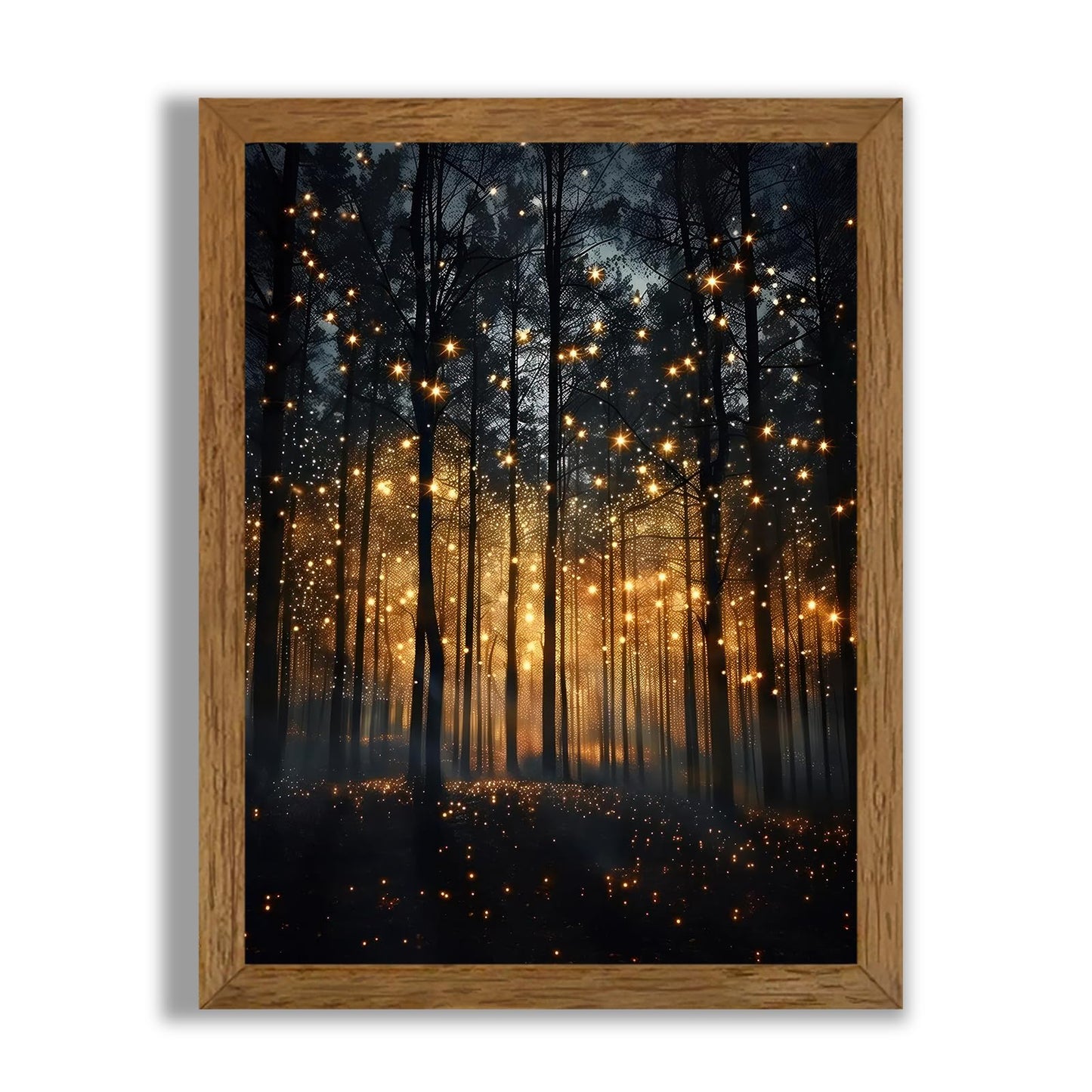 JLTULT Framed Enchanted Forest Firefly Canvas Wall Art, Dark Twilight Landscape Wall Decor, Rustic Botanical Nature Tree Art Prints for Bedroom Living Room Office Decoration 8x10 inch Easy to Hang