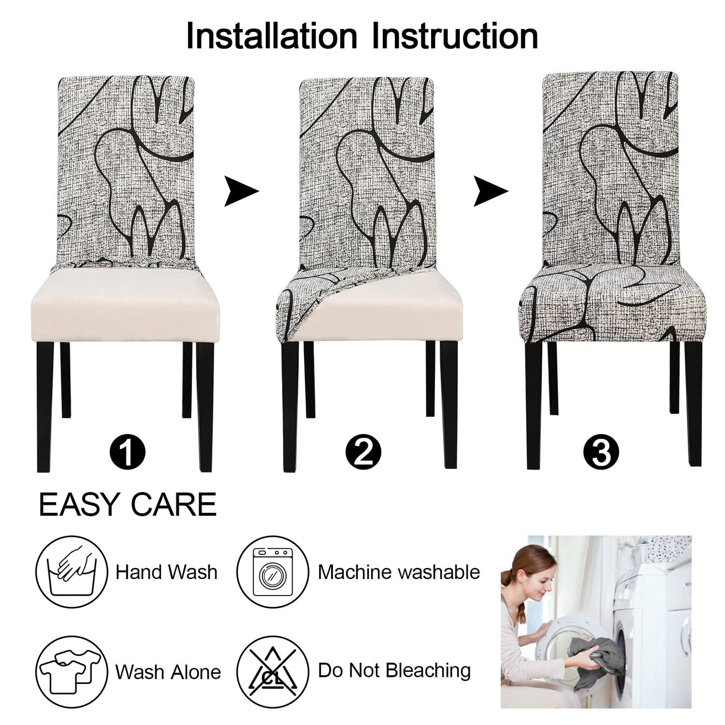JQinHome Pattern Chair Covers for Dining Room Set of 4, High Stretch Removable Washable Parsons Chair Slipcover for Home Party Hotel Wedding Ceremony (4PCS, Lotus Gray)
