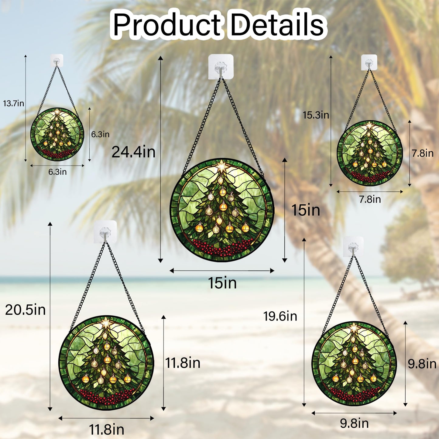 DASTOLL Stained Glass Window Hanging - Green Christmas Tree Golden Bells Suncatcher for Doors Home Christmas Decoration Sun Catcher Thanksgiving New Year Birthday Gift for Women Men Mom Nana 7.8 in