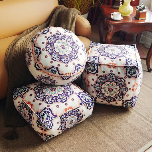 Artbloss Unstuffed Pouf Cover Ottoman Footrest Bohemian Chenille Foot Stool Floor Bean Bag 20x20x8 Inches for Living Room Bedroom Home Decor (Blue, Square)