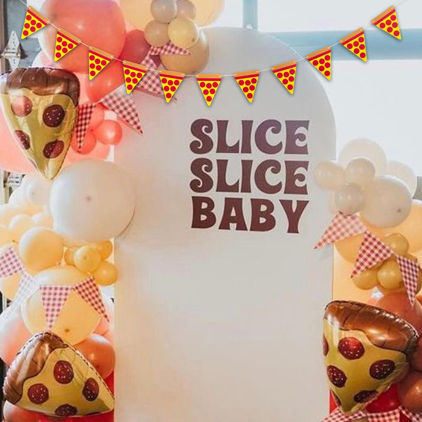 GIOGUK Pizza Birthday Party Banner - Baby Shower/Gender Reveal Party Decorations Supplies Banner, Italian-Themed Birthday Celebration Decorations Garland, Pizza Sign Party Decor Cake Smash Photo Props Banner