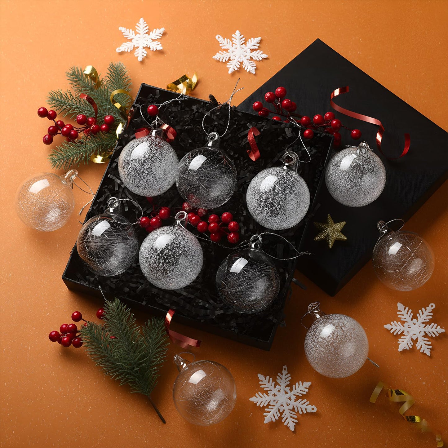 Suilung 12 Pcs Clear Glass Christmas Ornaments Balls Bulk Hand Blown Glass Ornaments for Christmas Tree Hanging Decorative Ball for Xmas Holiday Wedding Birthday Home Party Decor