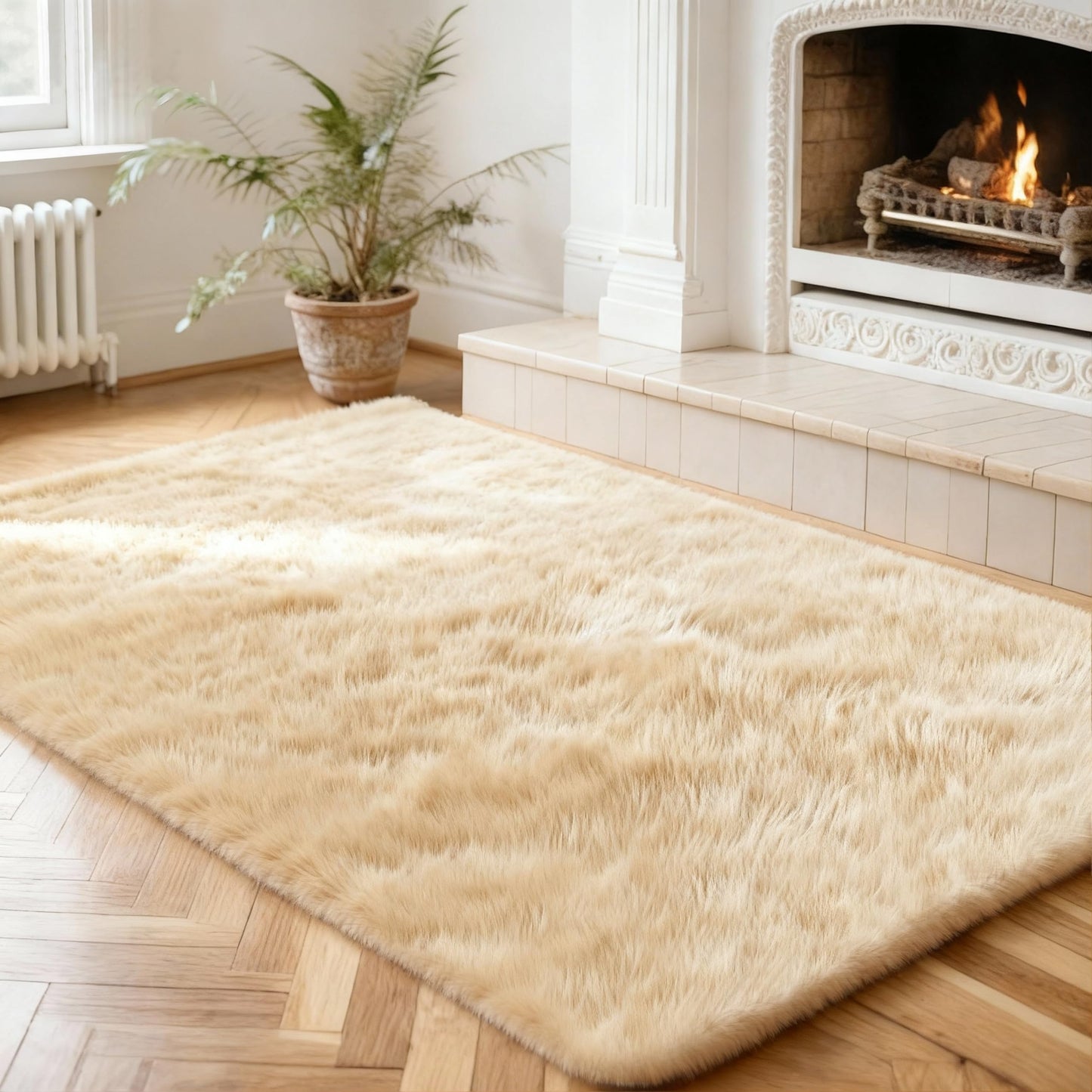 SWGRT 2x3 Solid Fluffy Camel Area Rug – Washable, Durable,Small Bedroom Rug, Non-Slip High Pile Shag Rugs for Living Room, Bedroom, Bedside, Dorms, Nursery Rooms, Kids Room, Soft Indoor Floor Carpet
