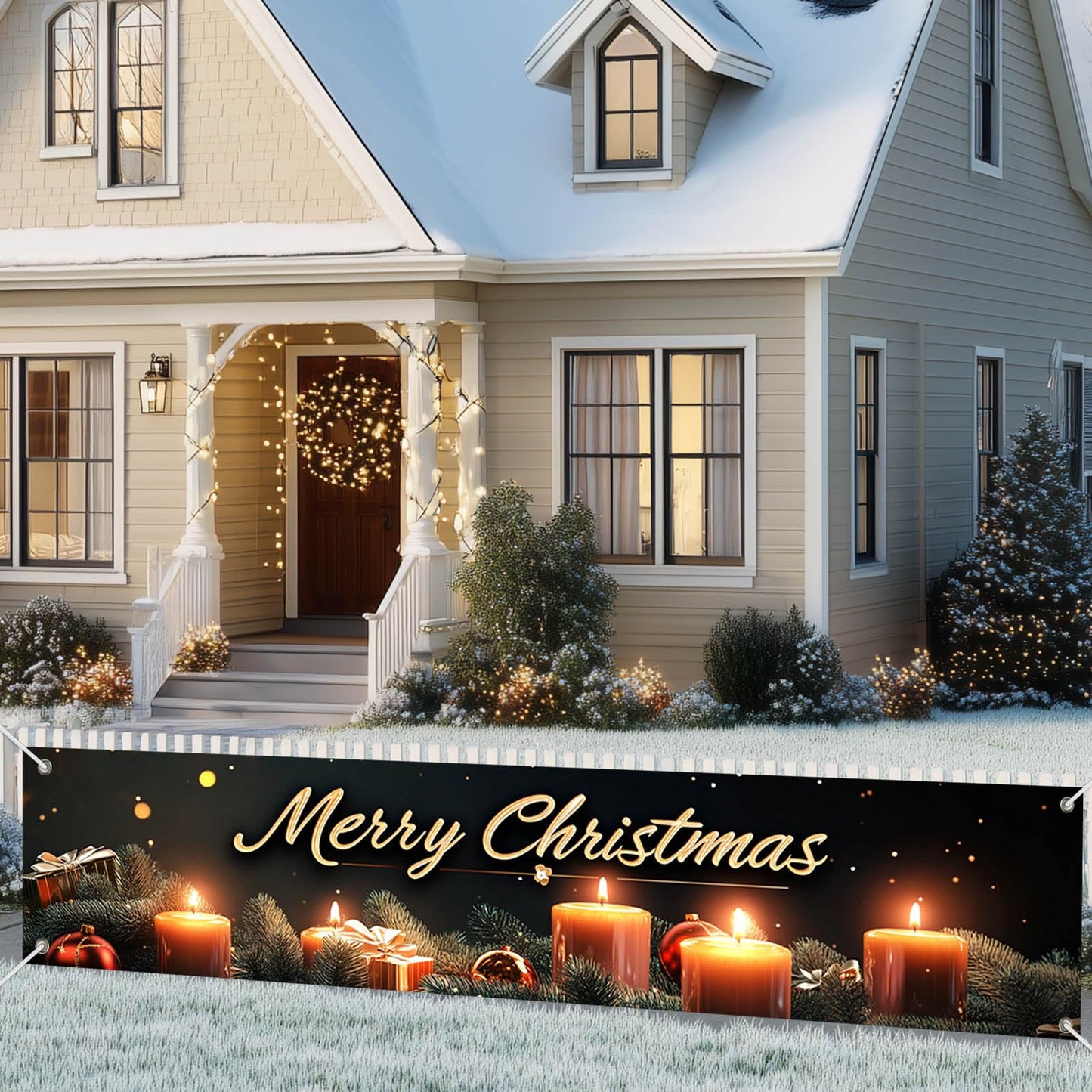 BlissYard Merry Christmas Banner 78x17 Inches light Garland Backdrop Christmas Wall Hanging Holiday Fence Decoration Party Yard Sign Indoor Outdoor Display