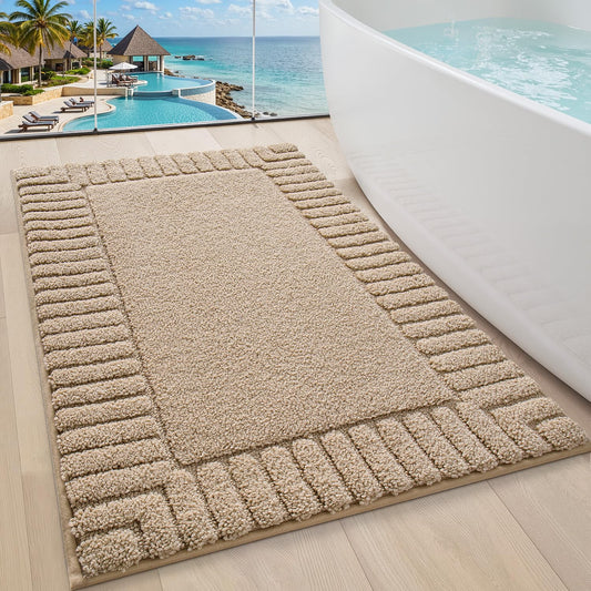 LUMI Bathroom Rugs Non Slip with Rubber Backing, Extra Soft Plush Microfiber Bath Rug Absorbent, Machine Washable Bath Mat Quick Dry for Tub, Shower, Hotel, Beige, 24"x36"