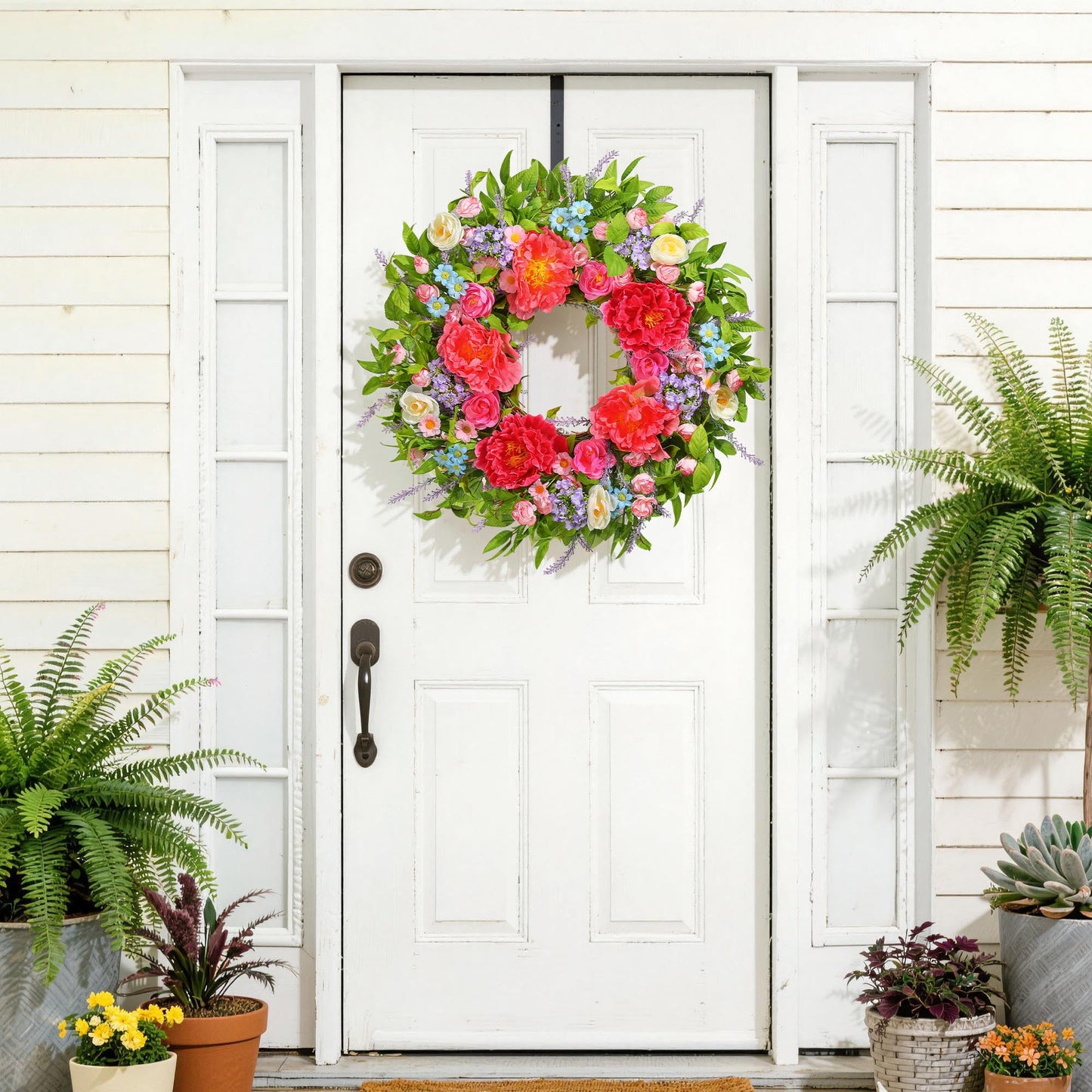 Spring Wreath for Front Door 24 Inch, Summer Wreaths with Large Peony for Home Decor Easter Indoor Outdoor Wall Festival Wedding Celebrations