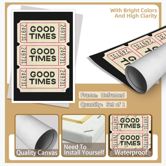 Trendy Wall Art Prints Poster Retro Good Times Ticket Print Black White Canvas Wall Art Retro Trendy Preppy Wall Decor For Bar Cart Teen Girls Living Room Bedroom Gallery 8x12in Unframed