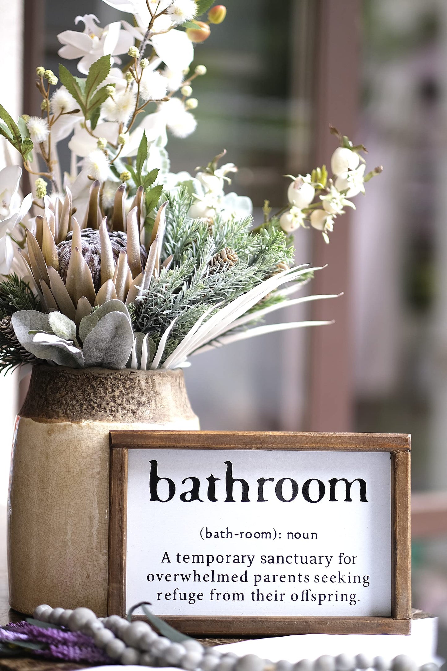 Lavender Inspired Farmhouse Funny Bathroom Signs Wall Decor with Humor Quote-Half Bath Signs-Rustic Bathroom Wall Hanging Decor-Guests Bath-Shelf Sitter-Powder Room Sign
