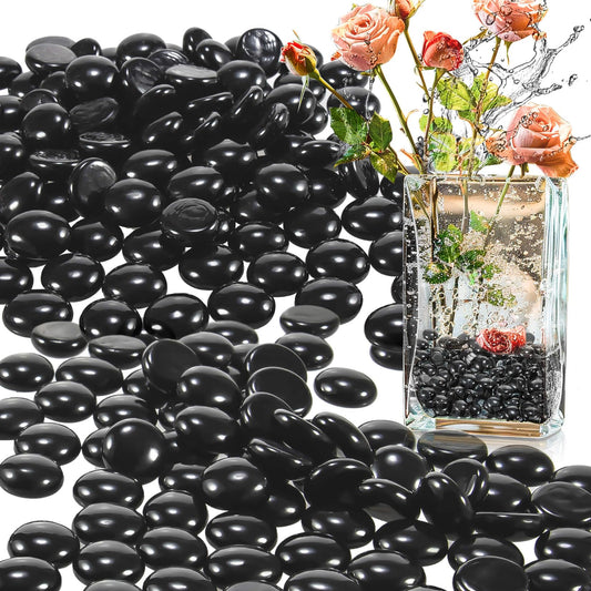 Sukh Flat Black Glass Marbles - Decorative Beads Glass Nuggets Gems Filler Vase,Scatter on Tables Stones Gas Fireplace Fish Tank Rocks for Various Craft Projects and Home Decor Items