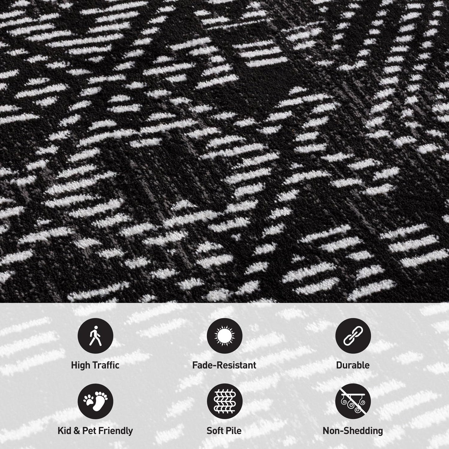 Rugshop Boho Black Tribal Area Rug 2x3 – Modern Indoor Carpet for Living Room, Bedroom, or Entryway – Non-Shedding, Low Pile Geometric Design 2' x 3'