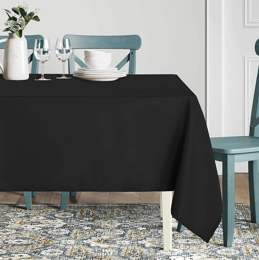 sancua Rectangle Tablecloth - 60 x 84 Inch - Stain and Wrinkle Resistant Washable Polyester Table Cloth, Decorative Fabric Table Cover for Dining Tables, Buffet Parties and Camping, Black