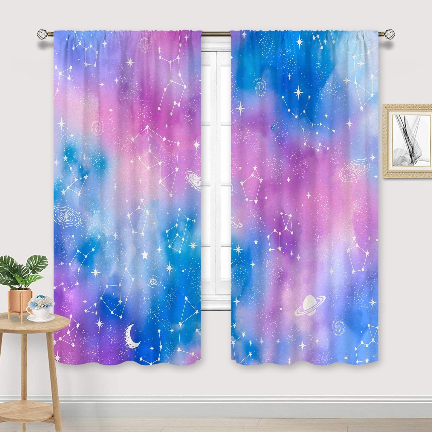 Cinbloo Tie Dye Curtains 42Wx63H Inch Rod Pocket Ombre Blue Pink Purple Galaxy Bedroom Decor Constellation Gradient Watercolor Starry Sky Teen Girl Living Room Window Drapes 2 Panel