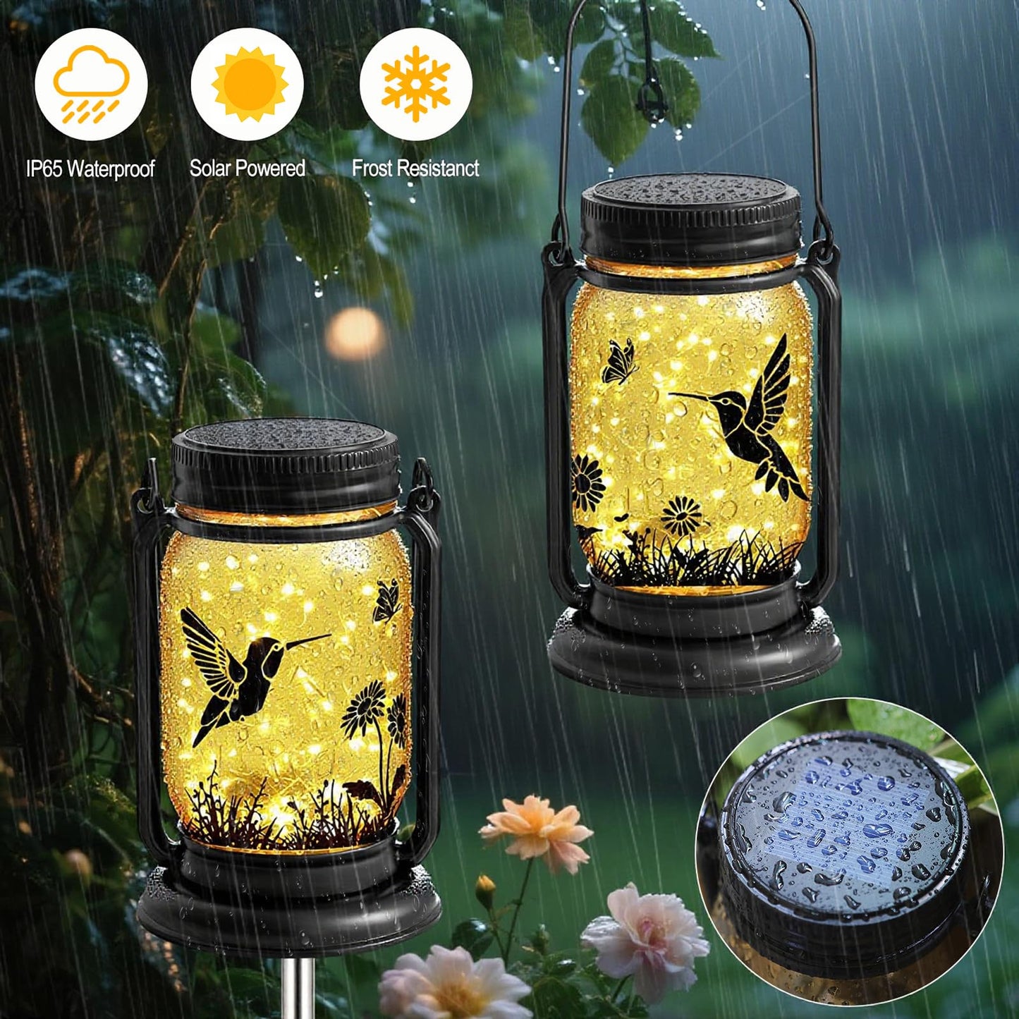ANGMLN Hummingbird Solar Lanterns Outdoor Waterproof -Gifts for Women Mom Grandma Birthday, Mothers Day, Mason Jar Hanging Lights for Patio, Yard, Porch, Balcony, Garden Decor