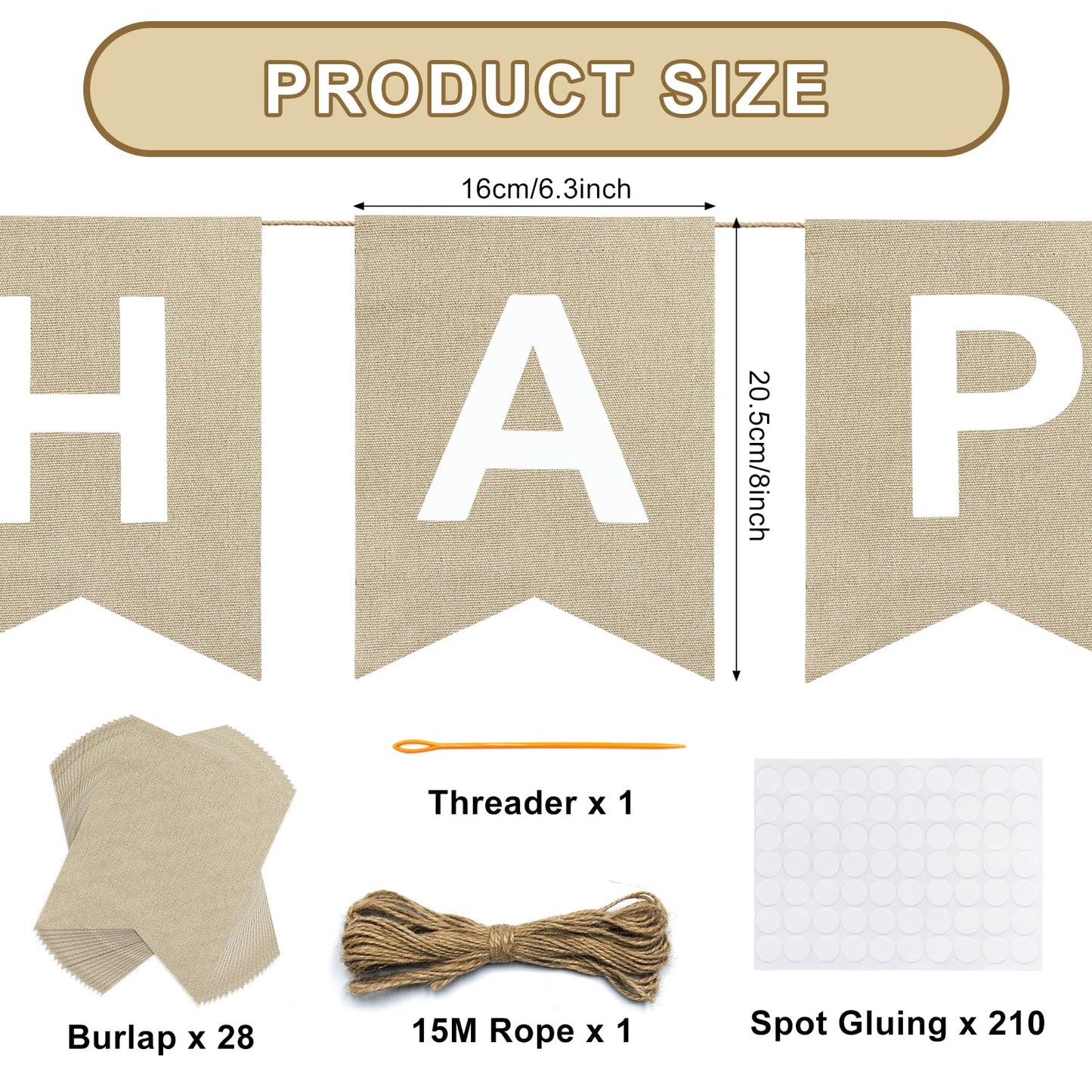 Reusable DIY Custom Banner Kit, 28 Burlap Flags, 87 Cardstock Letters/Numbers, 210 Double-Sided Adhesive Dots, Personalized Party Banner for Birthday, Baby Shower, Wedding, Graduation