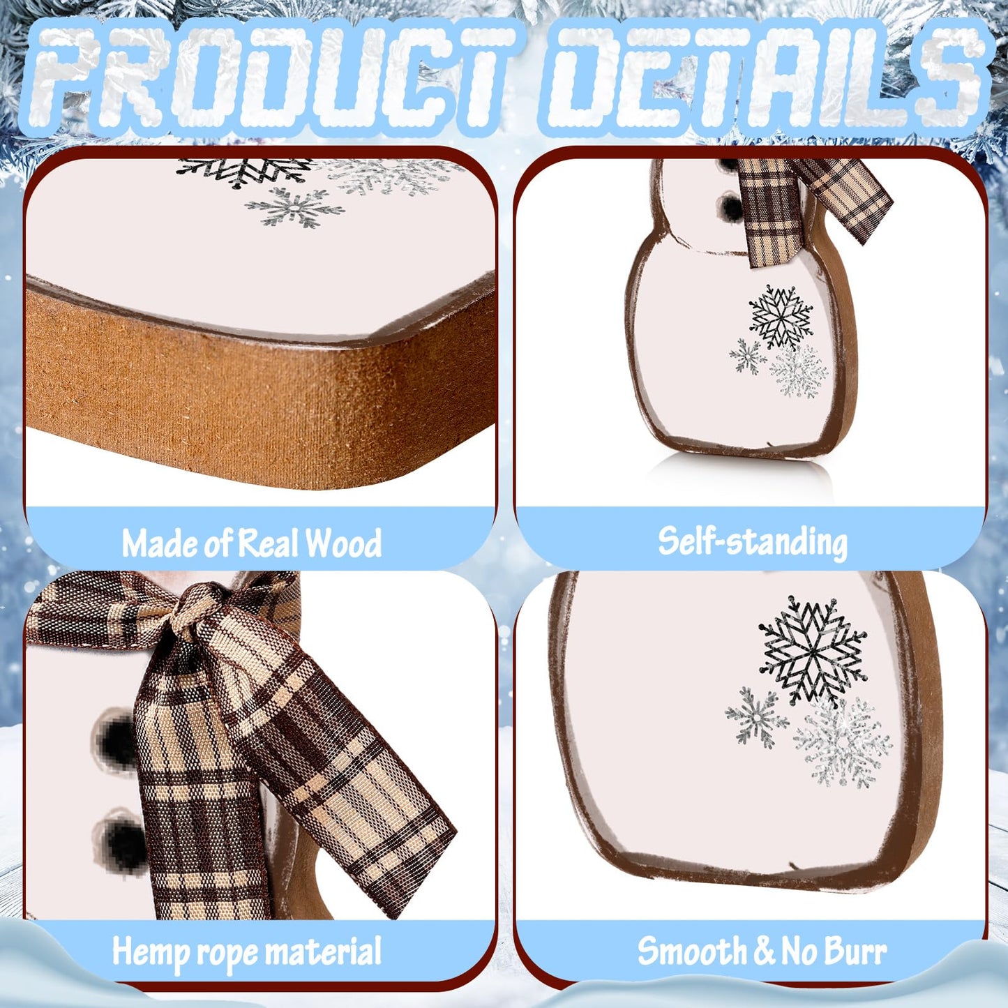 Suzile 3 Pcs Winter Table Decorations Wooden Centerpiece Block Signs Tiered Tray Desktop Figurine for Indoor Fireplace Mantel Home Decor Holiday Xmas(Brown,Snowman)