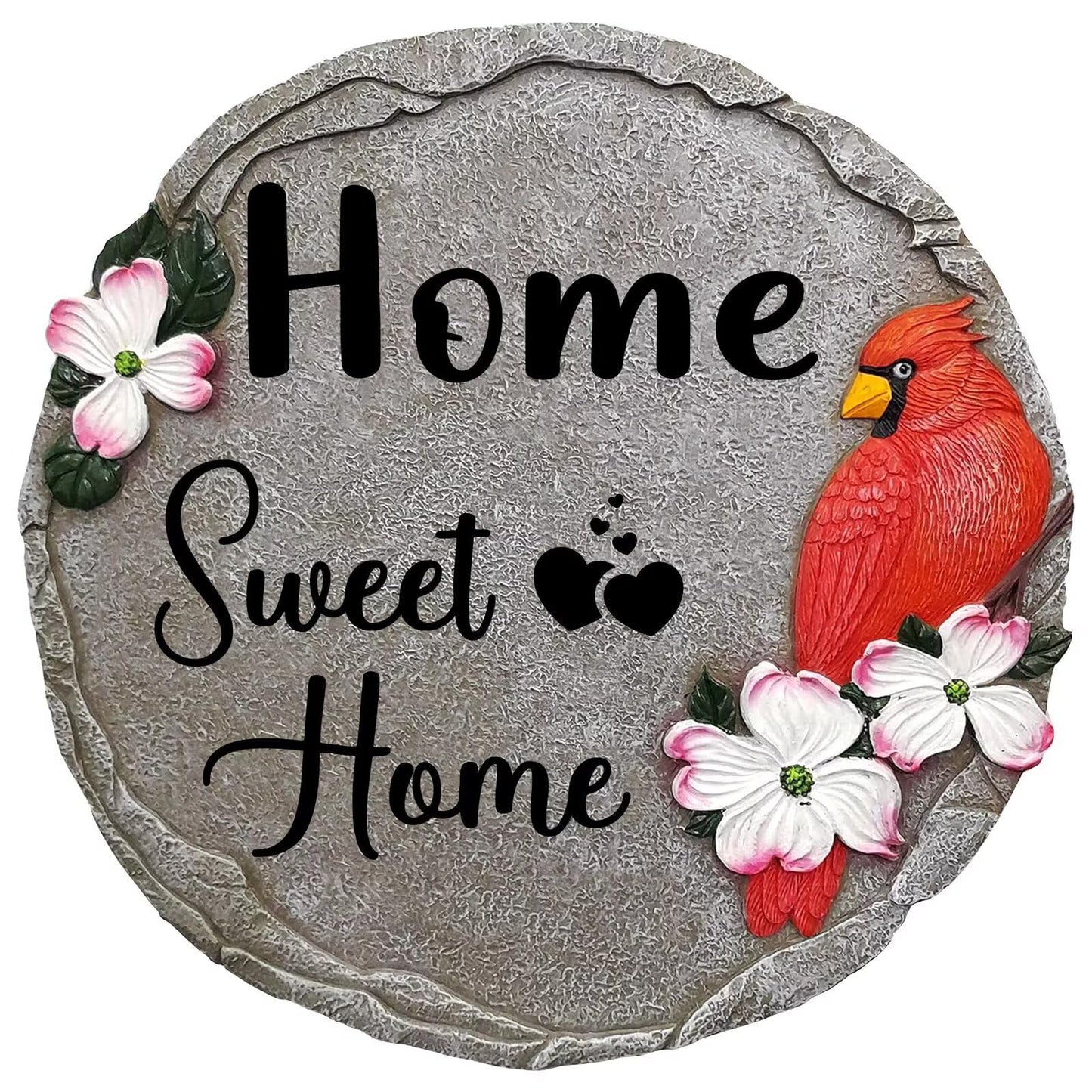 Sweet Home-Resin Stepping Stone,Outdoor Garden Pathway Decoration,Round Red Hummingbird Decorative Stone for Garden,Walkway Sculpture Yard Art for Patio,Home Decor