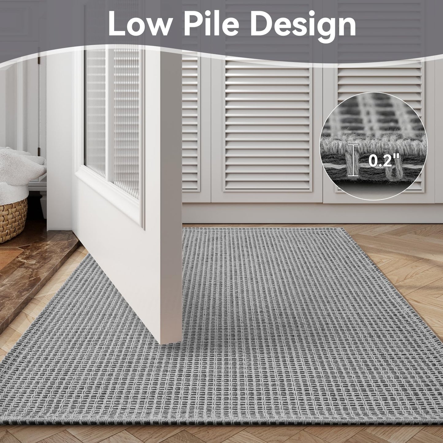 QiCaiJia Washable Runner Rug - 2x6 Rug Runners for Hallways Non Slip, Woven Kitchen Rugs, Stain Resistant Soft Entryway Rugs for Living Room Laundry Bathroom Indoor Door Mat (2'x6', Grey)