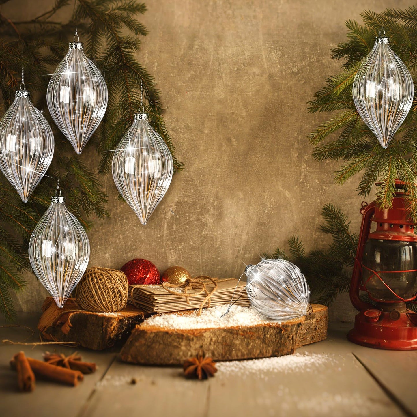 Sumind 6 Pcs 5.8" Glass Christmas Ornaments Hand Blown Glass Ornaments Crystal Balls DIY Clear Hanging Decorations with Metal Hook for Winter Xmas Tree Window Elegant Luxury Decor Gift(Stripe Style)