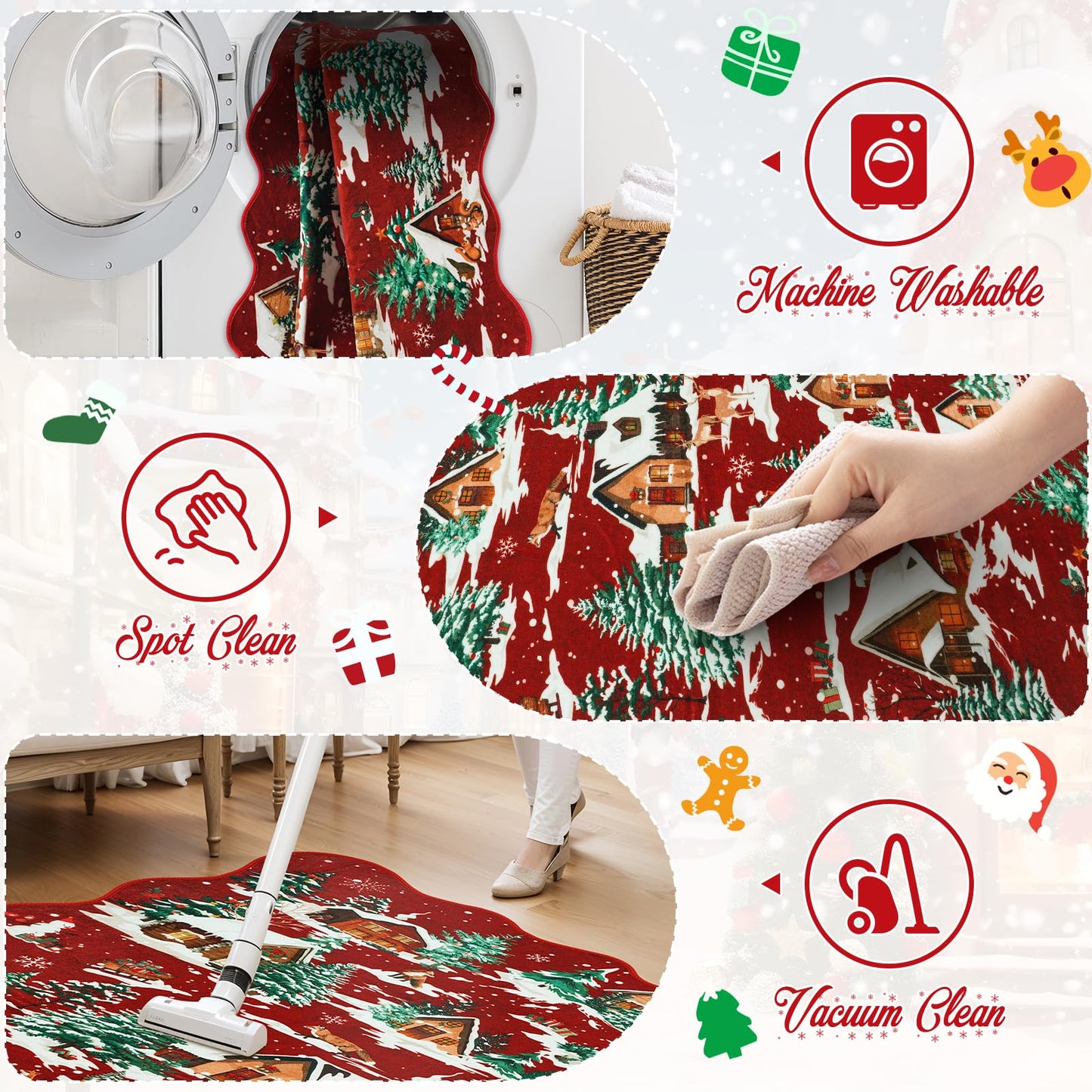 LIVEBOX Christmas Runner Rug Runners for Hallways, 2x6 Red Washable Kitchen Rugs Non Slip, Xmas Christmas Tree Rug for Entryway, Runner Carpet Kitchen mat for Bathroom Bedroom Laundry Holiday Decor