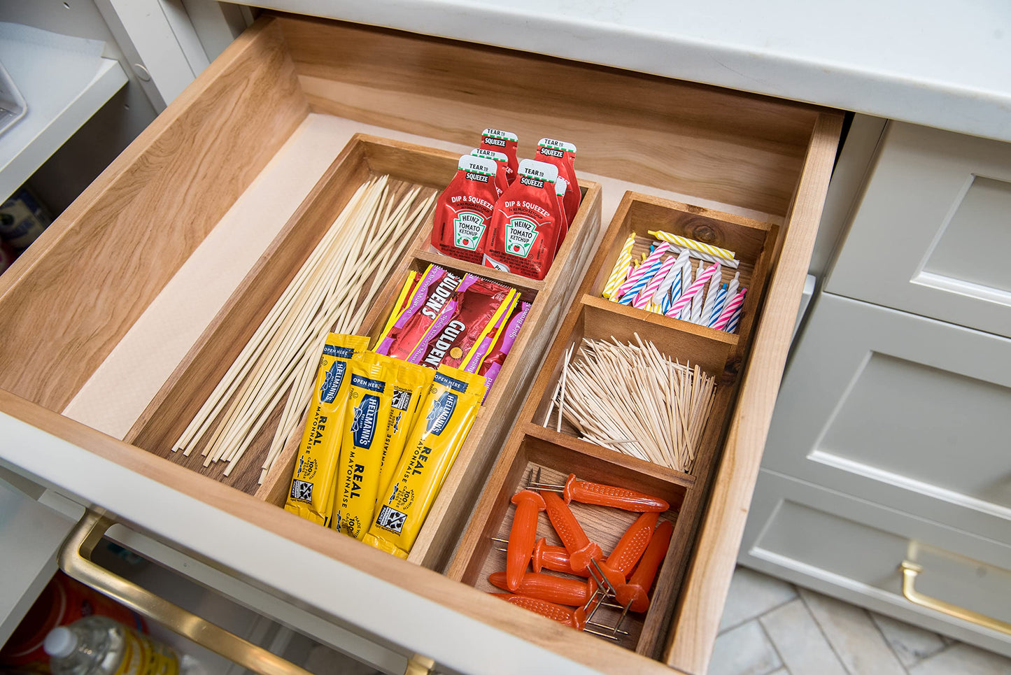 Lipper International Acacia Wood Drawer and Desk Organizer Tray for Office Supplies or Household and Kitchen Items, 3 Compartments, 11 5/8" x 4 1/8" x 1 3/4”