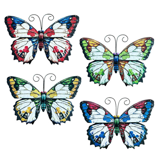 LWINGFLYER 4 Pcs Vintage Metal Wall Decor Butterfly & Flower - Rustic Farmhouse Metal Wall Art for Indoor Bathroom & Outdoor Fence Decoration (Butterflies)