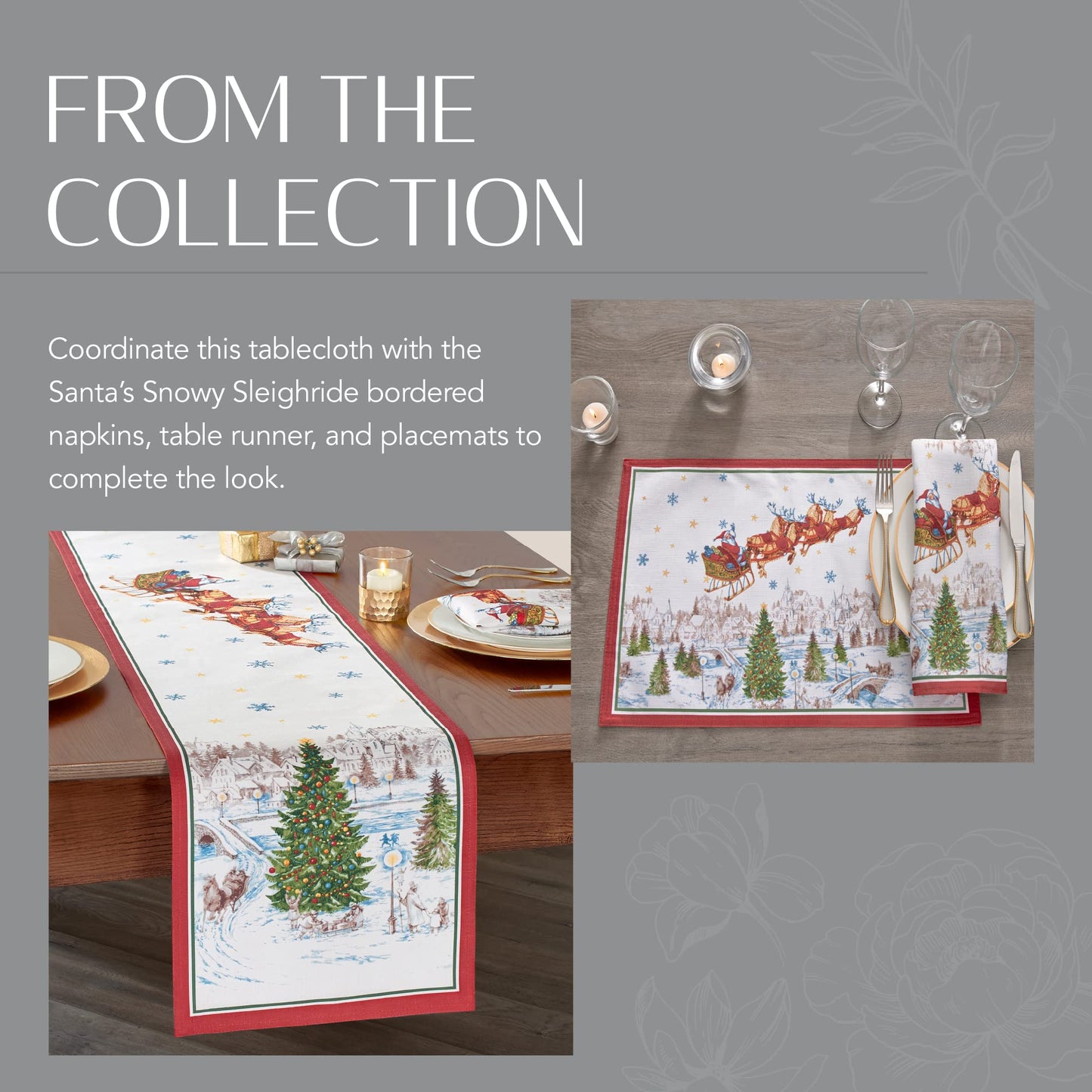 Elrene Home Fashions Santa Snowy Sleighride Wrinkle Resistant Holiday/Christmas Tablecloth, 60"X120", Rectangle