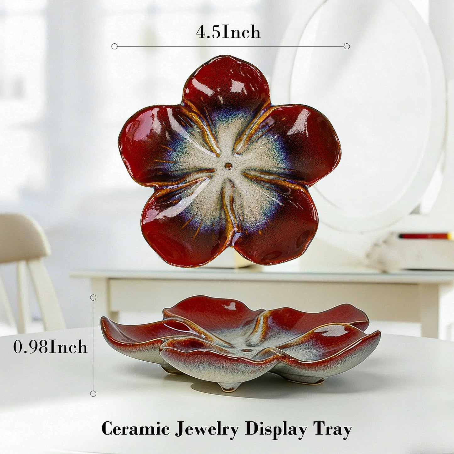 SEEDUSTRY Ceramic Jewelry Tray, Petal Ring Dish, Small Ceramic Jewelry Trinket Holder, Desktop Decoration, Dainty‌ Plate for Rings, Earrings, Necklace, Gifts for Mother Girlfriend Daughter Sister