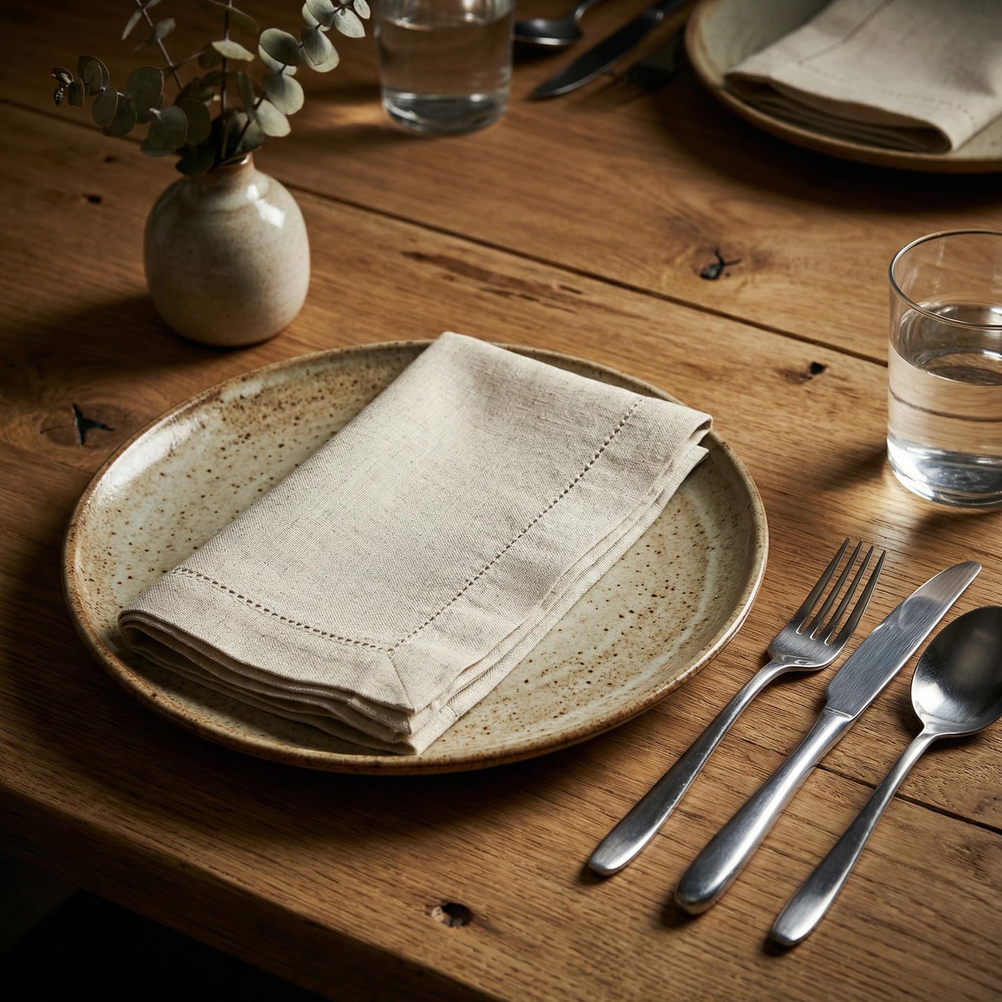 Flax Hemstitchend Cloth Dinner Napkin Set of 12 Natural 20x20 Inches, Premium Cotton Linen Dinning Table Napkins Ideal for Guest, Spring, Cocltail | Soft Neutral Event Napkin for Easter Basket Decor