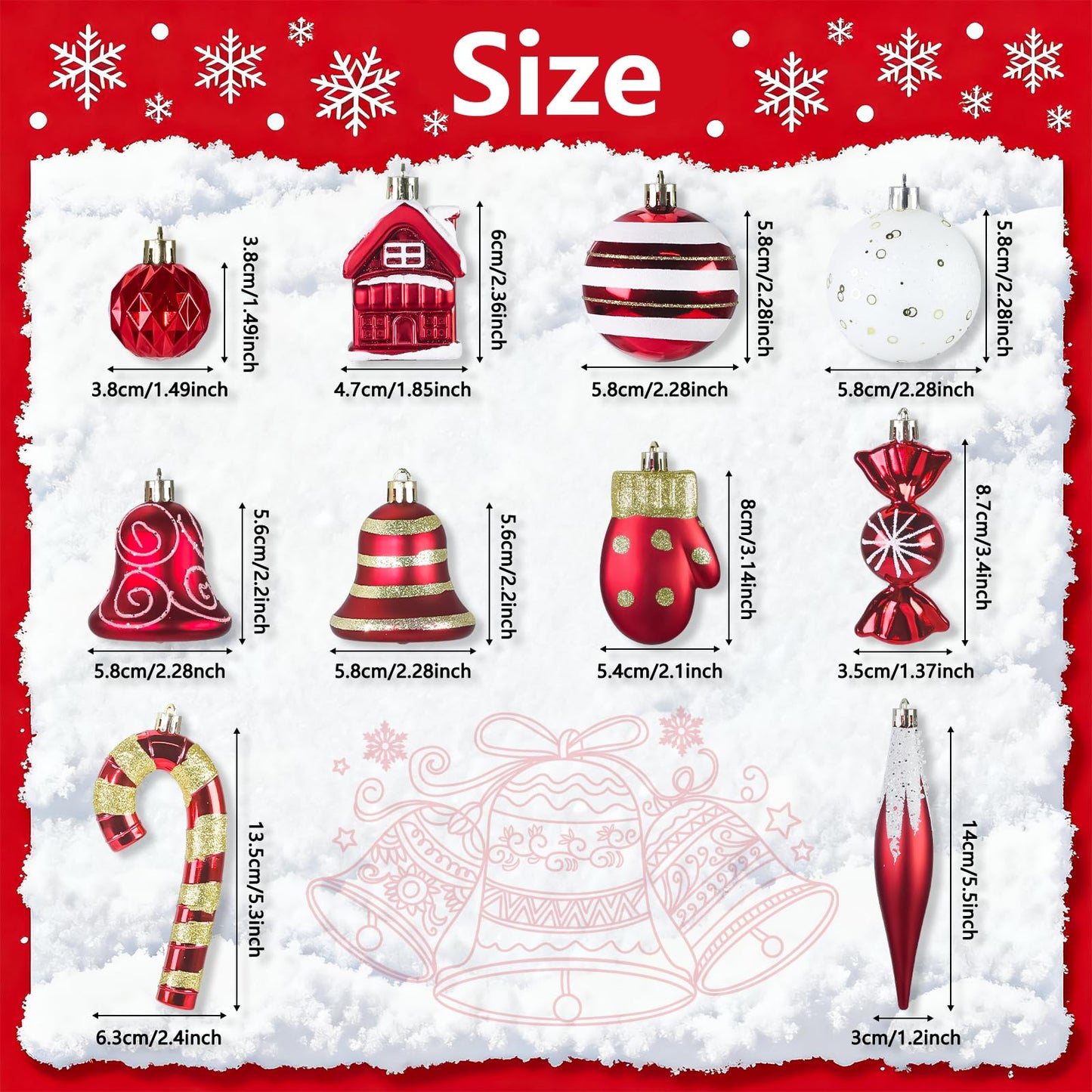 Christmas Ornaments, 16Pcs Red and White Christmas Ornaments Set with Hanging Strings Ideal for Christmas Tree Decorations and Indoor Accents