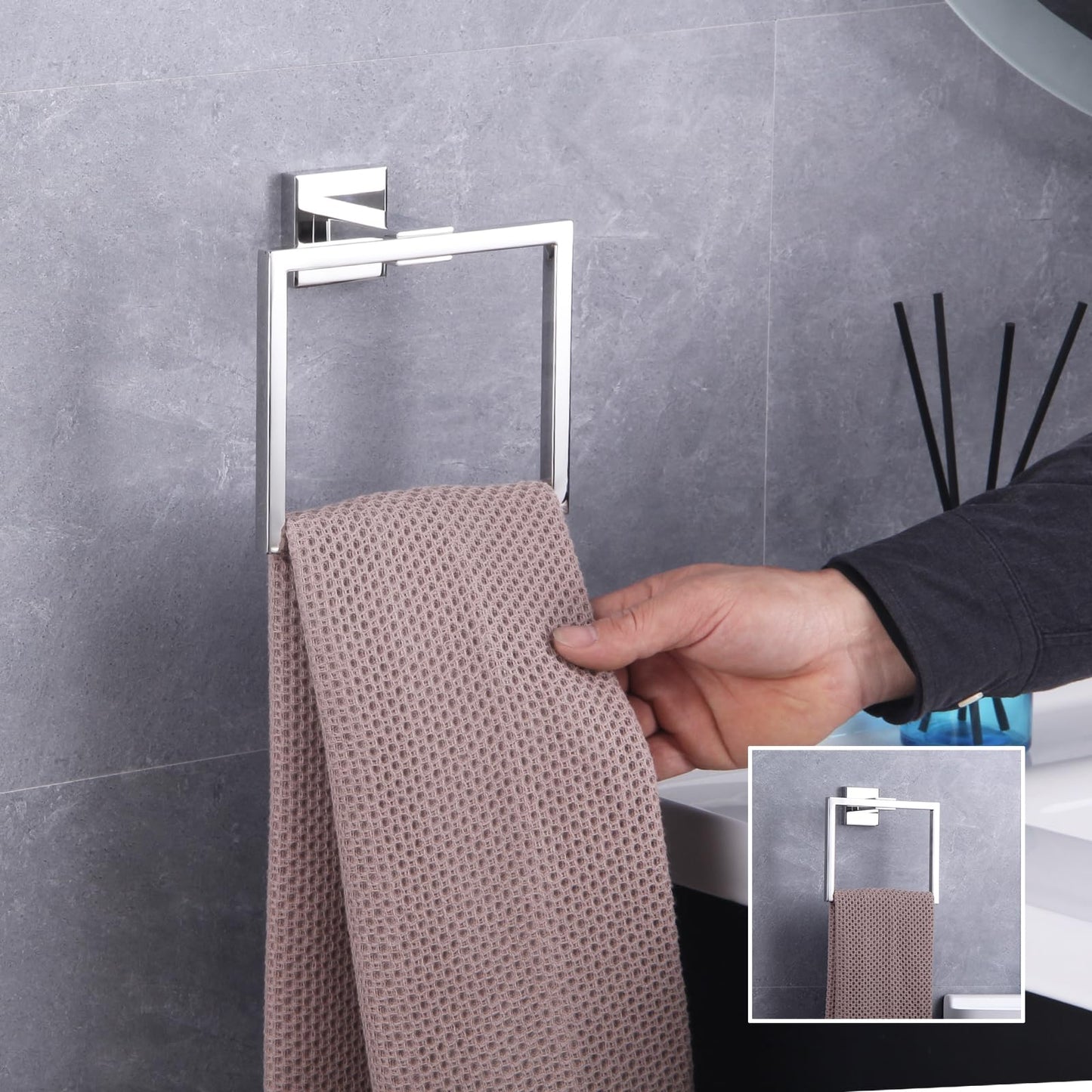 GERZWY Bathroom Hand Towel Holder Polished Stainless Steel Towel Ring for Bath Kitchen Garage Heavy Duty Wall Mounted JG1906-JG