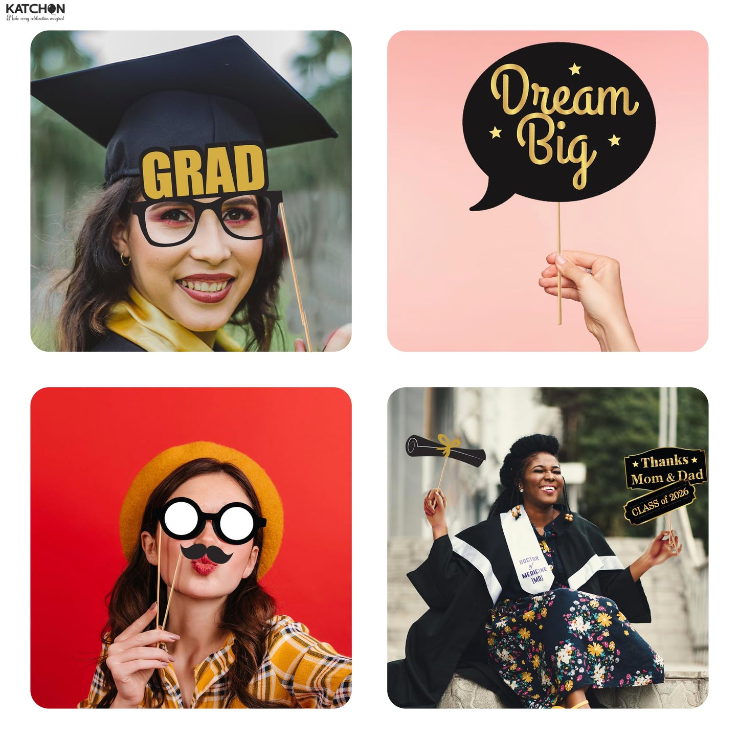 KatchOn, Graduation Photo Booth Props - Pack of 40 | Black and Gold Grad Photo Props, Graduation Decorations 2026 | Congrats Grad Props for Photoshoot 2026, Class of 2026 Decor | Grad Party Supplies