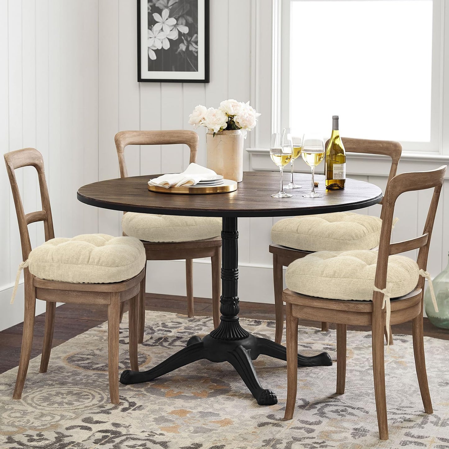 BUYUE Double-Layer Thickened Chair Cushion for Dining Chair, Natural Latex Foam Support, 2-Faced Reversible Kitchen Seat Cushion, Practical Non-Slip Chair Pad, 1 PC, Beige