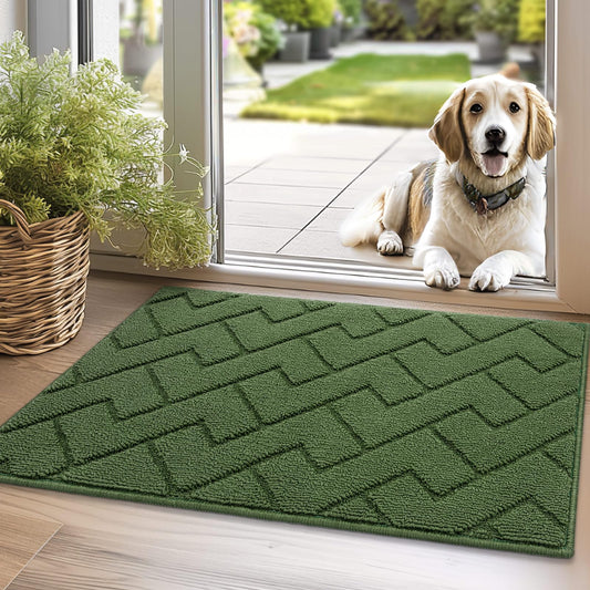 hicorfe Indoor Doormat,Front Back Door Mat TPR Backing Non Slip Mats 20"x31.5" Absorbent Resist Dirt Entrance Doormat Inside Floor for Entryway Washable Low-Profile(Green)