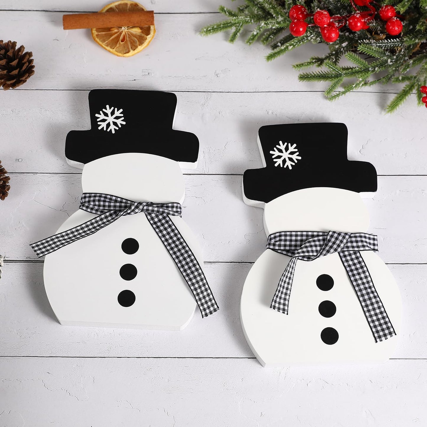 Christmas Decorations-2pcs Winter Wooden Snowman Signs Winter White Standing Farmhouse Snowman for Office Table Mantle Home Xmas Party Decor
