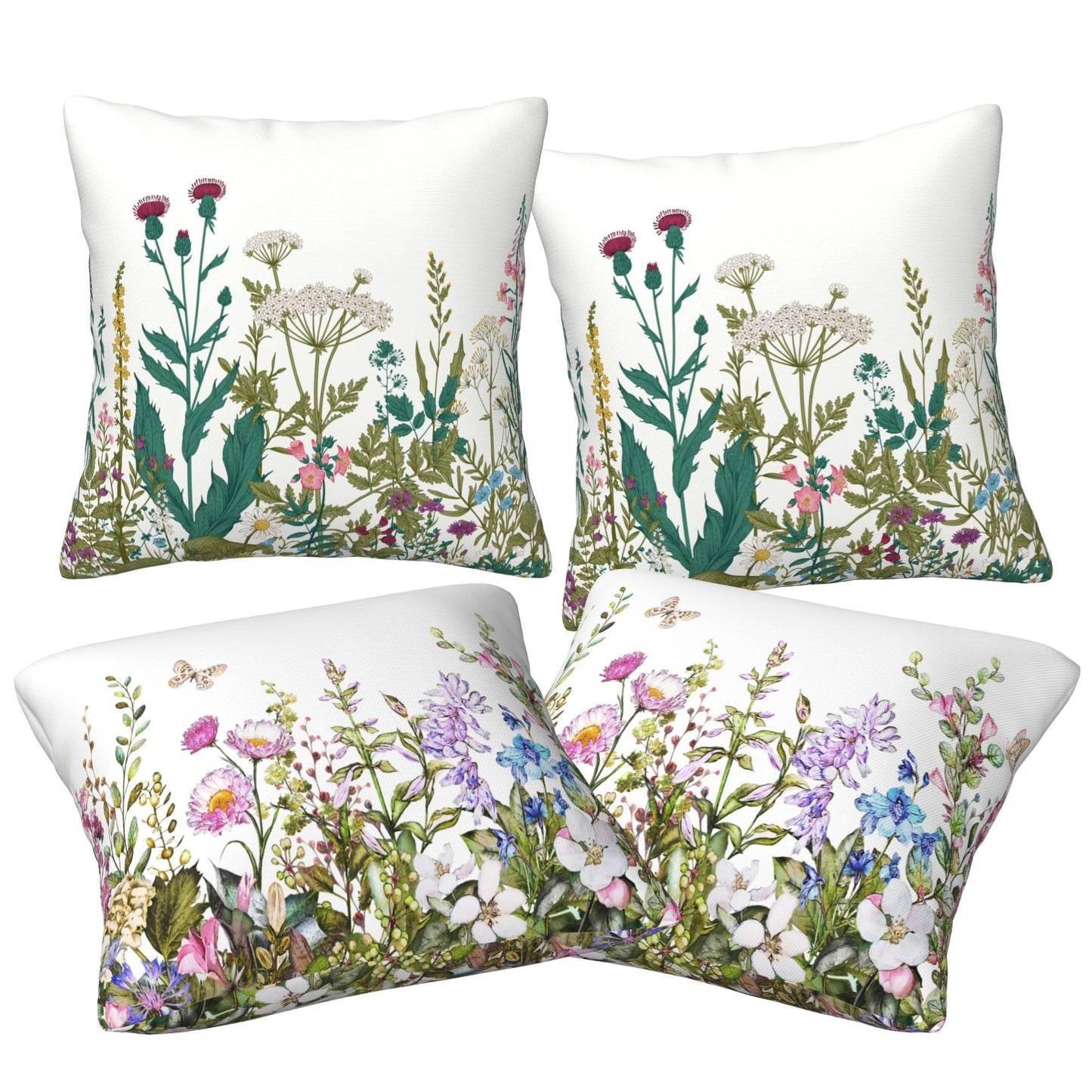 CCOCND Wildflowers Throw Pillow Covers 18x18 Set of 4 Farmhouse Decorative Pillow Covers Floral Outdoor Patio Pillow Cases Cushions Cover for Living Room Couch Sofa Bed Home Decor