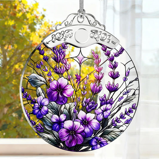 SUNQEBO Stained Glass Ornament, Purple Bauhinia and Violets Ornaments, Unique Crystal Ornaments, Hanging Holiday Presents Idea, Car Hanging Ornaments, Car Charm, Mirror Accessories