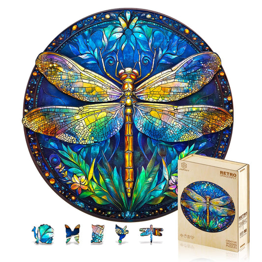 Jigfoxy Wooden Puzzles for Adults, Retro Dragonfly Wood Puzzles Adult, Unique Animal-Shaped Wooden Jigsaw Puzzles for Adults, Christmas Thanksgiving Gifts for Family and Friends (S-8.5*8.5in-100pcs)