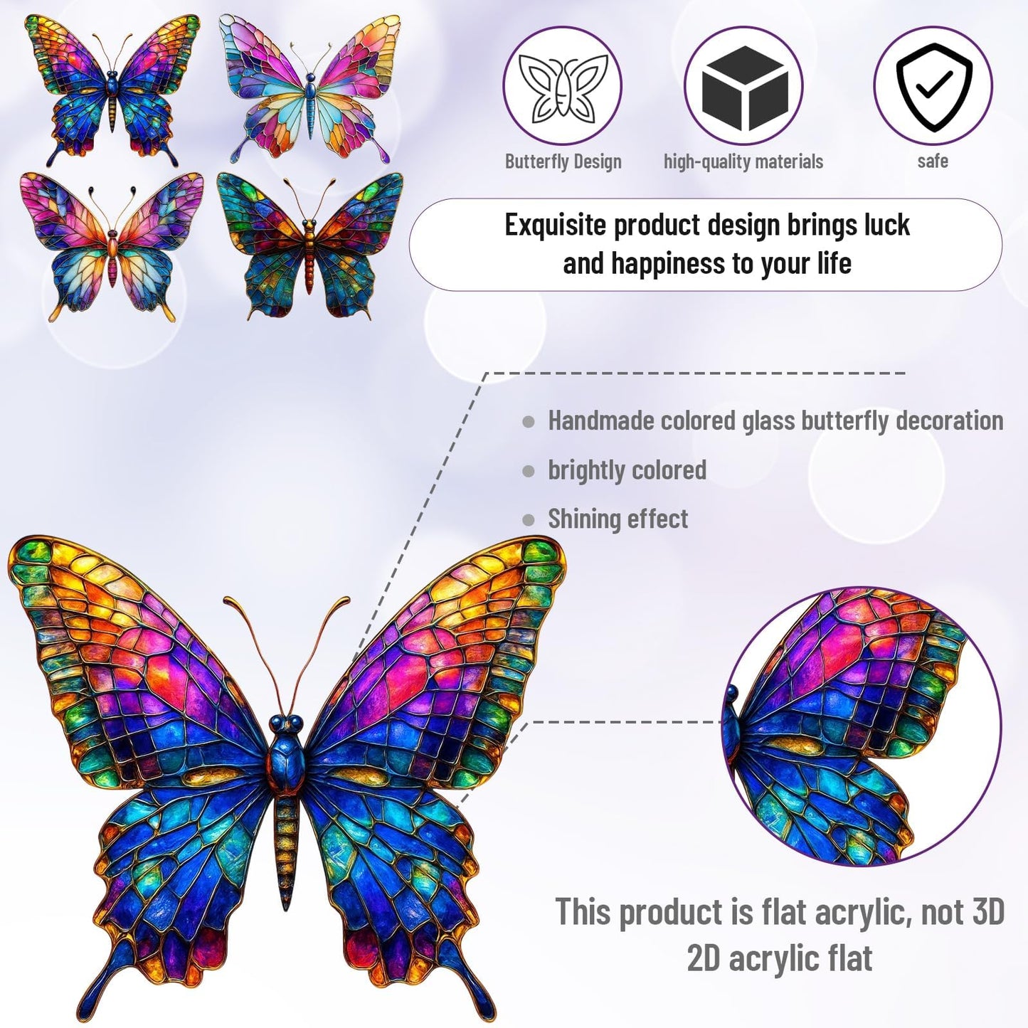 Stained Glass Window Hanging Butterfly Ornaments, 4-Piece Acrylic Sun Catchers Indoor Window,Indoor Window Decor, Faux Stained Glass Effect Gift for Her,Keepsake Ornament Set