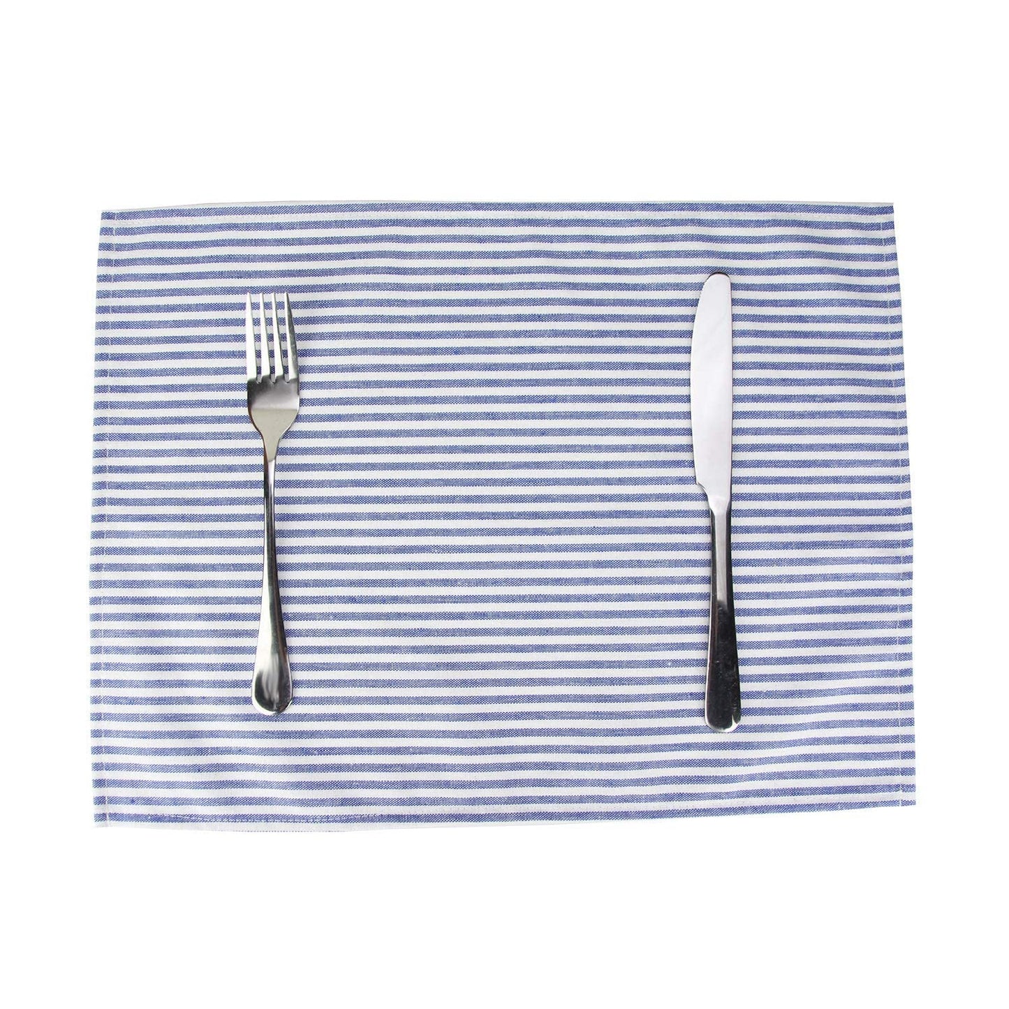 INFEI Plain Striped Cotton Linen Blended Dinner Cloth Napkins - Set of 12 (40 x 30 cm) - for Events & Home Use (Blue)