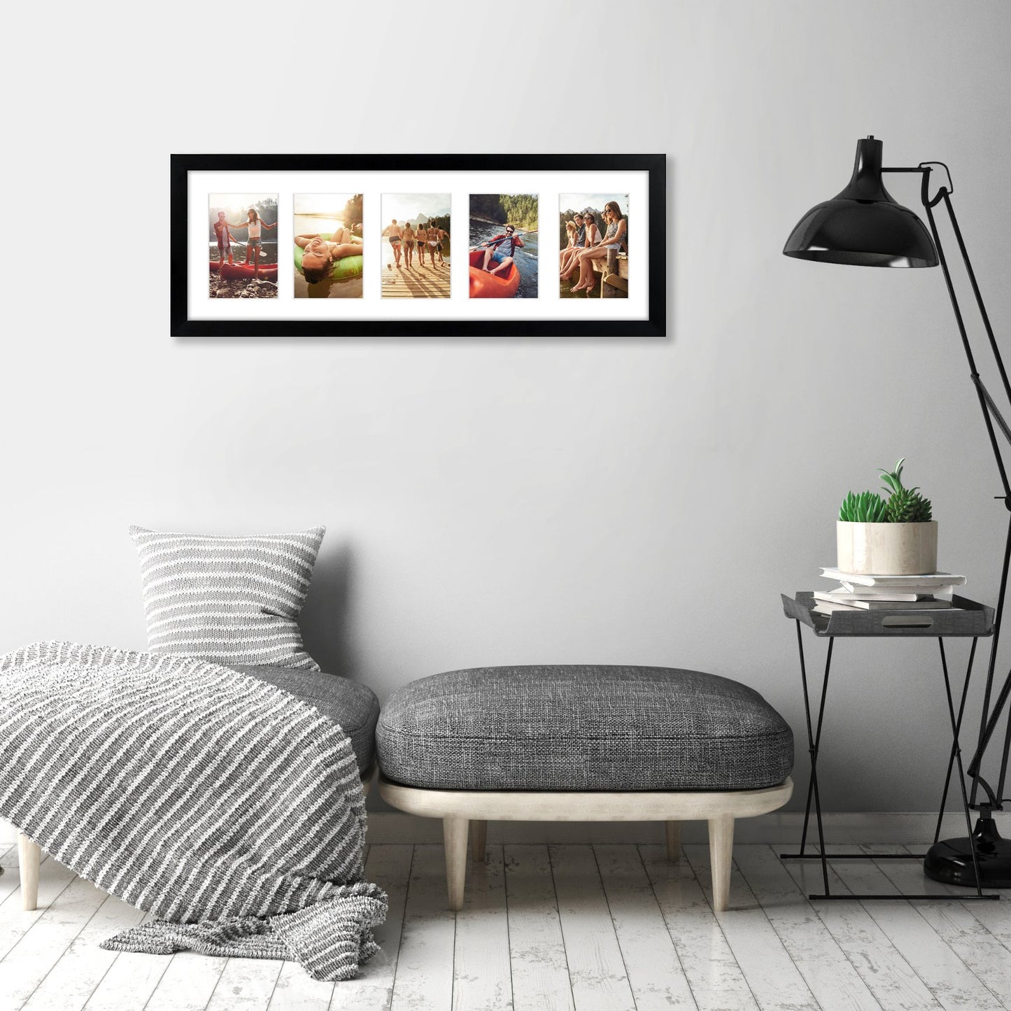 Americanflat 4x6 Collage Picture Frame with Shatter-Resistant Glass - Fits Five 4x6 Photos or Use as One 8x24 Picture Frame - Signature Collection - Collage Frames for Wall Display - Black