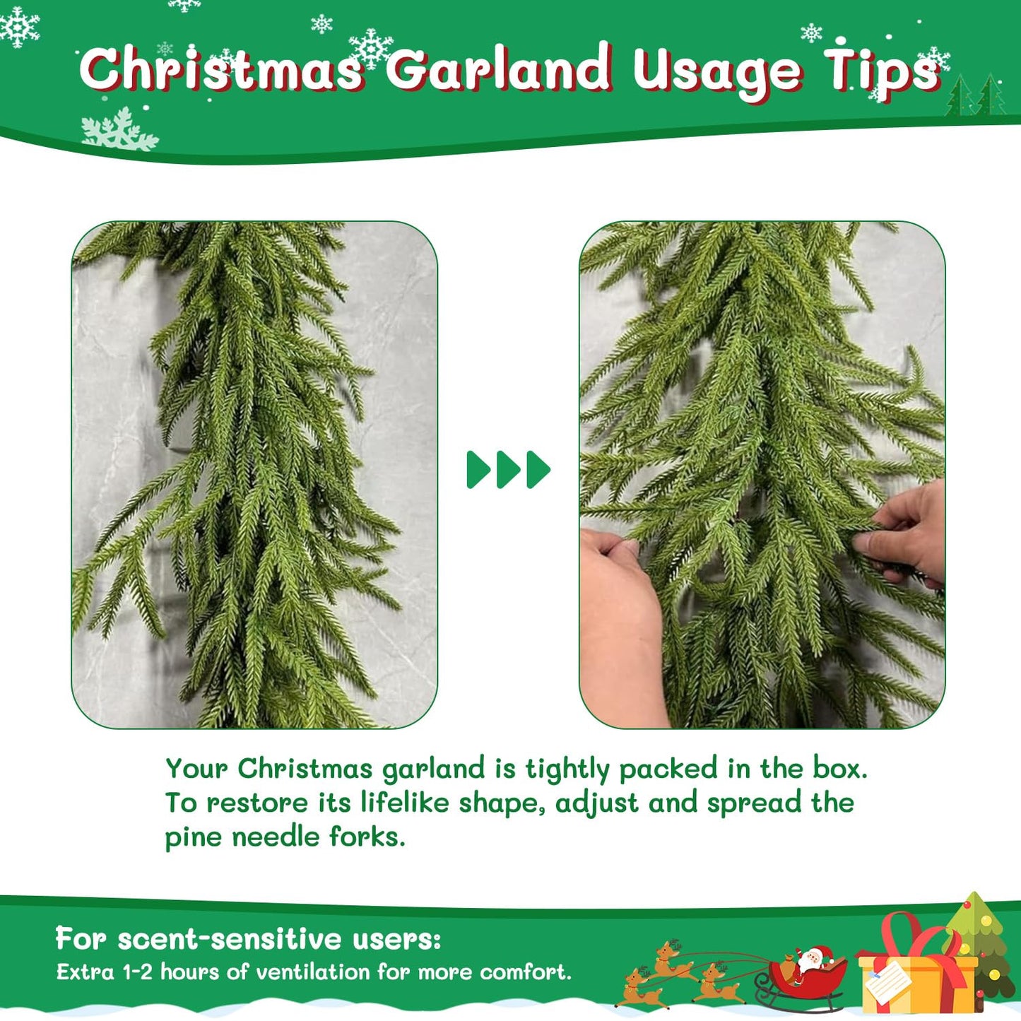 Findosom 6Ft Christmas Norfolk Pine Garland, Real Touch Artificial Winter Green Pine Garland for Mantle, Wall, Fireplace, Stairs, Table, Indoor & Outdoor Christmas Decorations