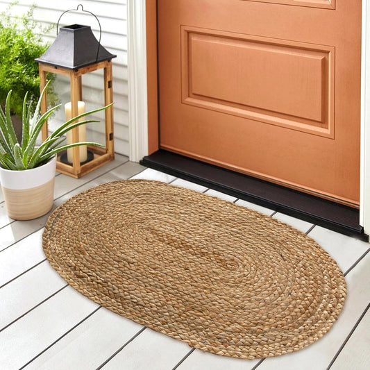Chardin home Hand Woven Natural Jute Braided Rug -18x30 Inch Oval | Vintage Boho Reversible Doormat for Entryway, Front Door | Farmhouse Natural Fiber Rugs for Bedroom, Kitchen, Living Room