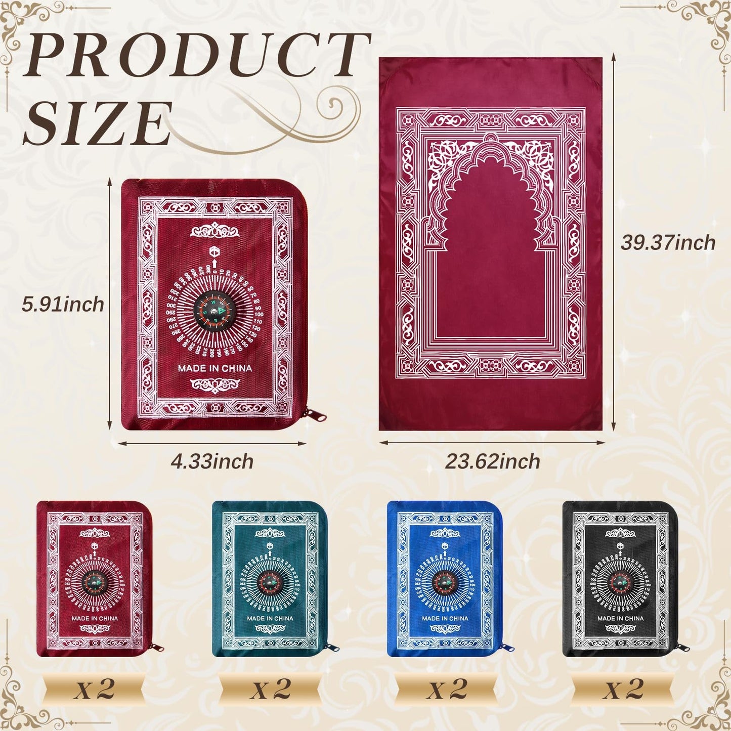 Mindsoft 8 Pcs Portable Travel Prayer Mat with Compass Islamic Waterproof Polyester Praying Rug with Pocket Sized Carry Bag for Muslim Ramada Eid Gifts (60 cm x 100 Cm)