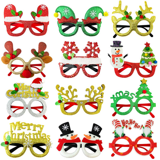 Leetous Christmas Accessories Bulk 24 Pack - Xmas Glitter Glasses Frames to Wear, One Size Holiday Eyeglasses Party Favors Supplies, Friendsmas Classroom Gifts Prizes Photo Props Decor for Costume